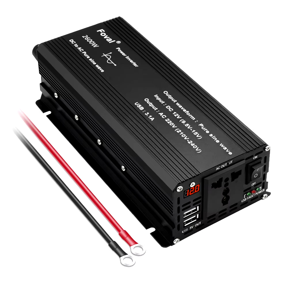 Pure Sine Wave 1000W 1500W 2200W 2600W DC 12V to AC 220V Car Power Inverter Adapter Converter with 3.1A Dual USB Eu/Universal